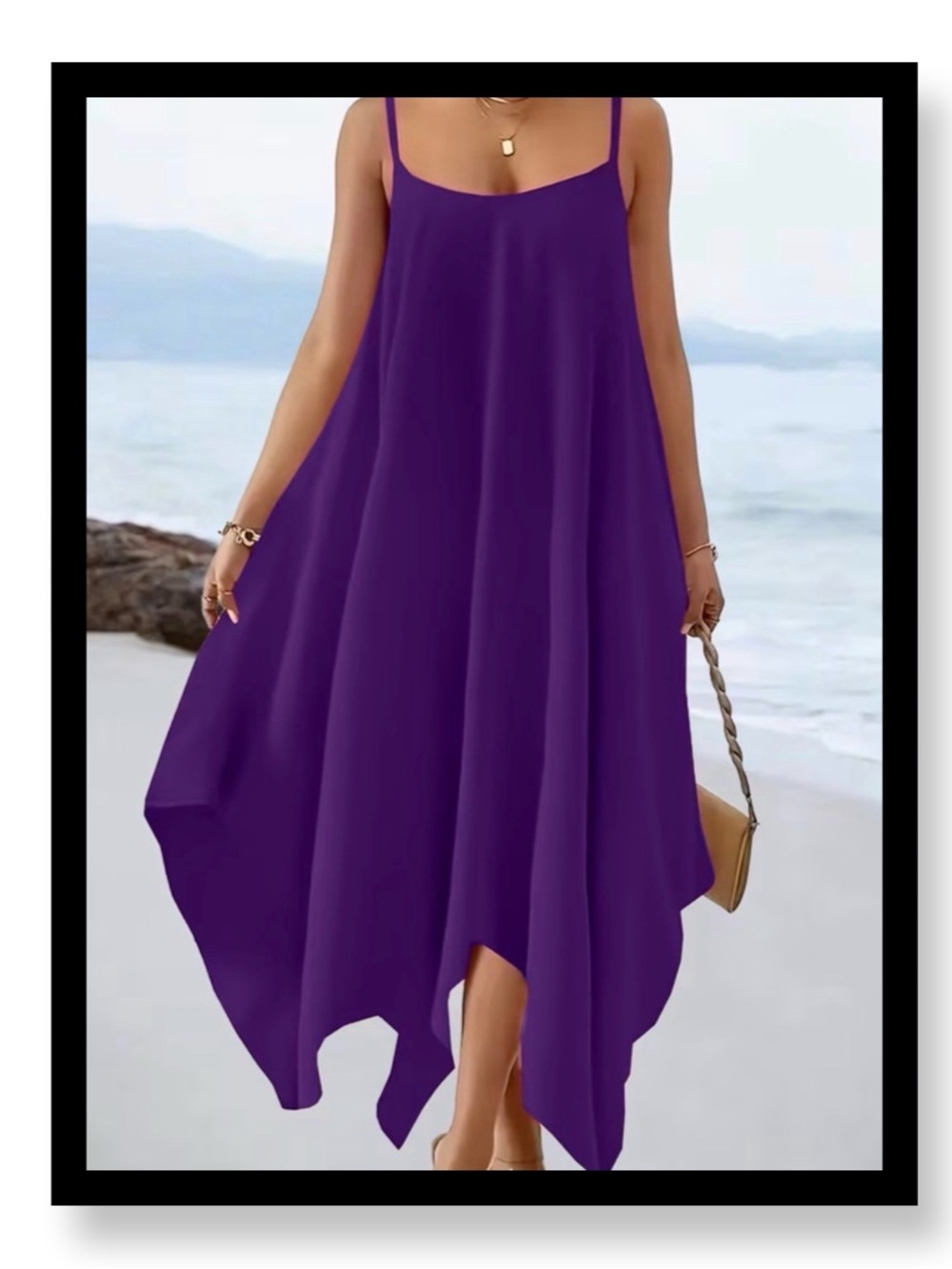 🆕 Women’s Plus Size Flowy Purple Handkerchief Hem Maxi Dress